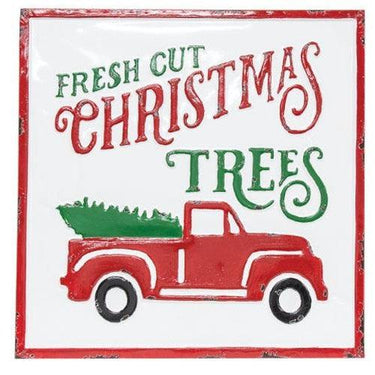 Fresh Cut Christmas Trees Distressed Metal Sign - The Fox Decor